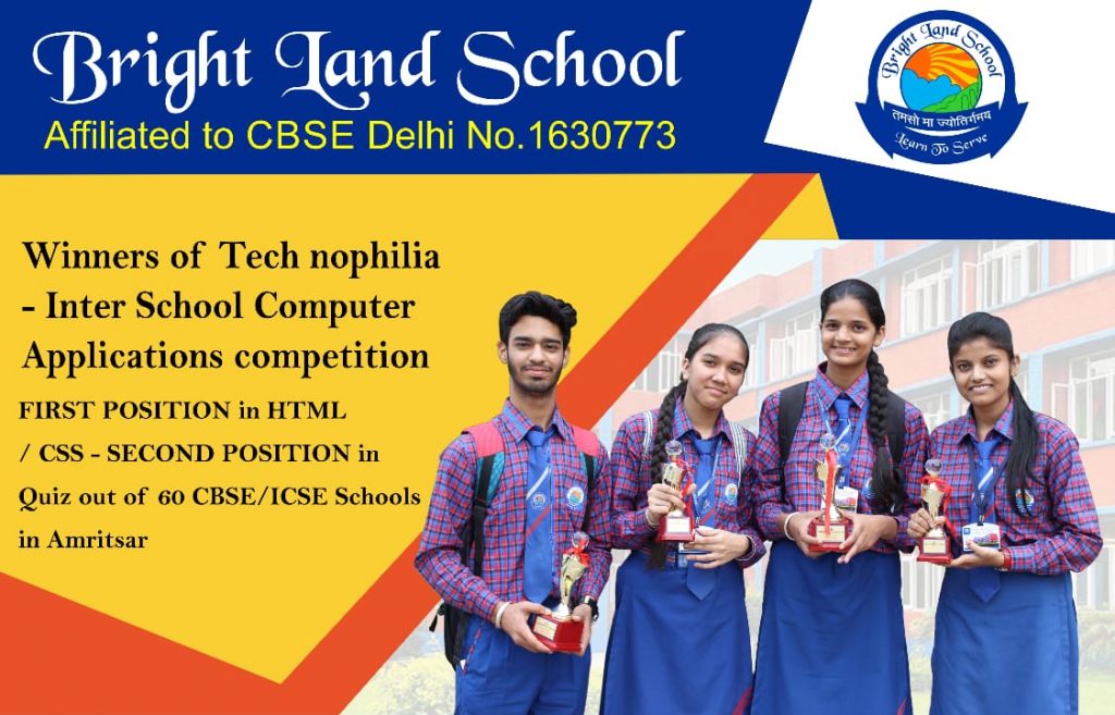 Winners of Technophilia - Inter School Computer Applications competition
 
FIRST POSITION in HTML/CSS - SECOND POSITION in Quiz out of 60 CBSE/ICSE Schools in Amritsar